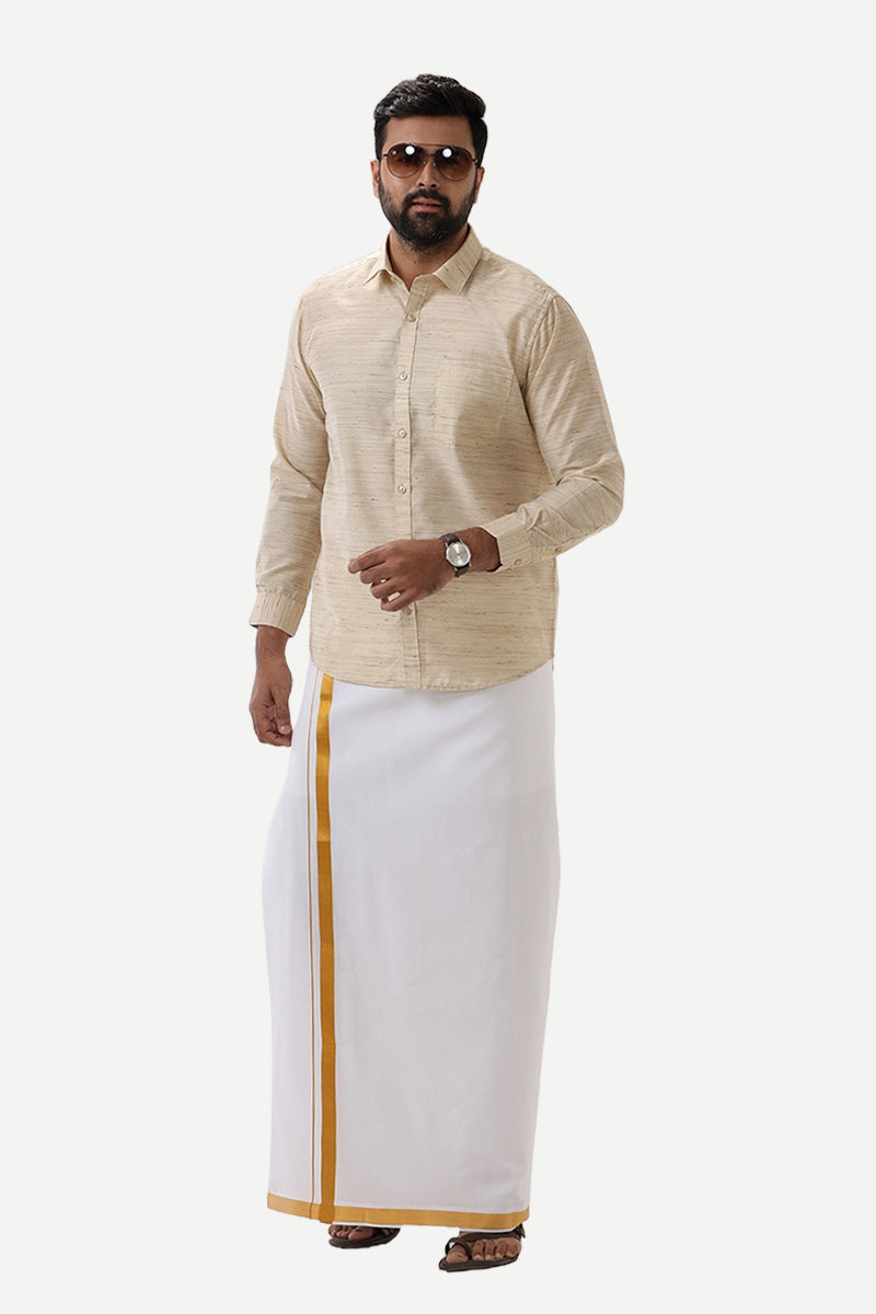 Swaraj - Light Sandal Silk Shirts For Men | Uathayam