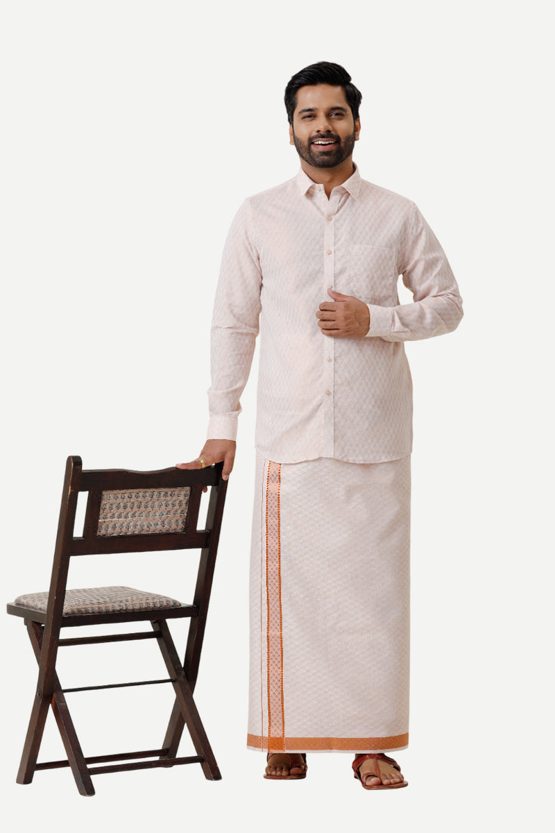 Vaibhav Grand - Copper Diamond Design Shirt and  Dhoti Tissue Set 2 In 1 For Men | Uathayam