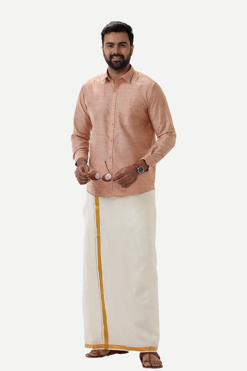 Swaraj - Biscuit Orange Silk Shirts For Men | Uathayam