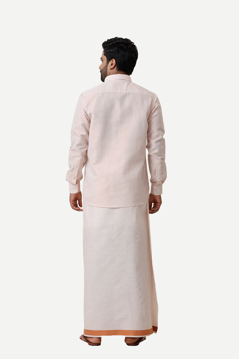 Vaibhav Grand - Copper Honey Comb Design Shirt and  Dhoti Tissue Set 2 In 1 For Men | Uathayam