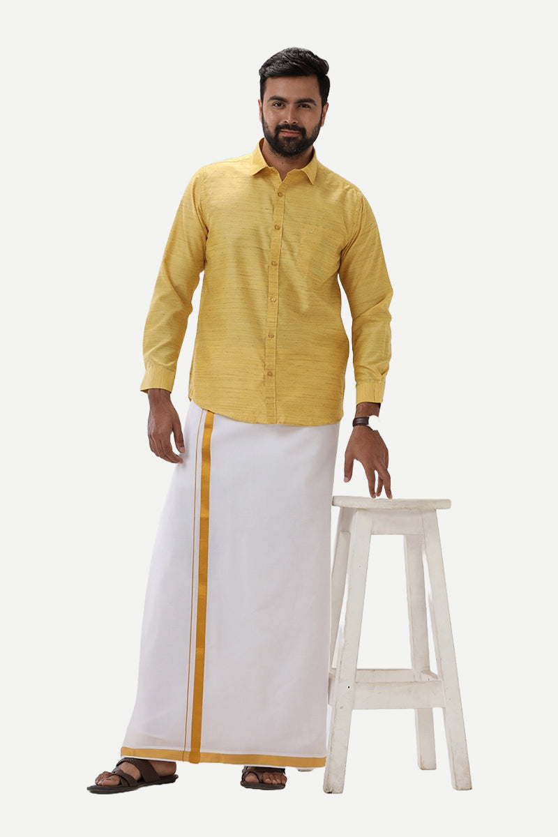 Swaraj - Yellow Silk Shirts For Men | Uathayam