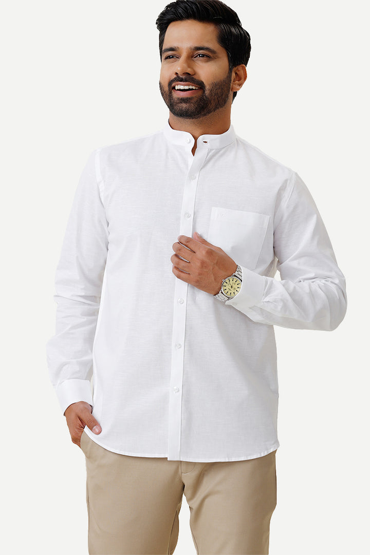 Magnum - 100% Cotton Chinese Mandarin collar White Shirt For Men | Uathayam