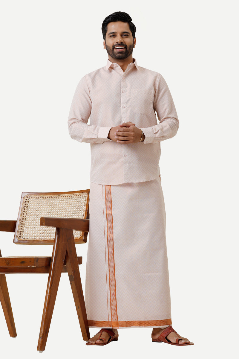 Vaibhav Grand - Copper Hexagonal Design Shirt and  Dhoti Tissue Set 2 In 1 For Men | Uathayam