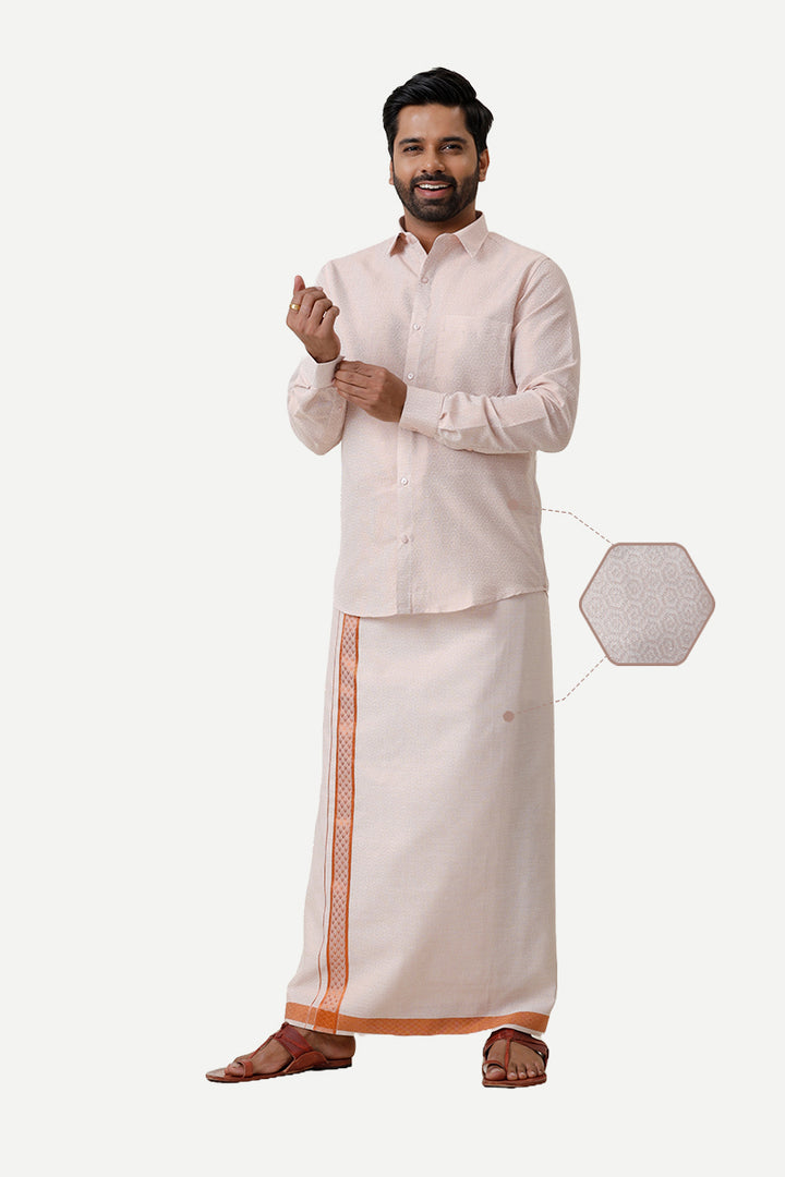 Vaibhav Grand - Copper Honey Comb Design Shirt and  Dhoti Tissue Set 2 In 1 For Men | Uathayam