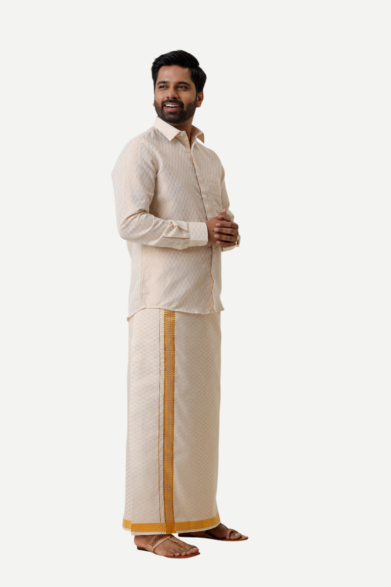 Vaibhav Grand - Gold Diamond Design Shirt & Dhoti Tissue Set 2 In 1 For Men | Uathayam