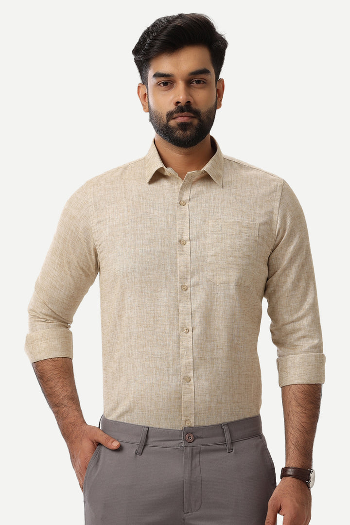 Linen Feel - Olive Sandal Formal Shirts For Men | Ariser