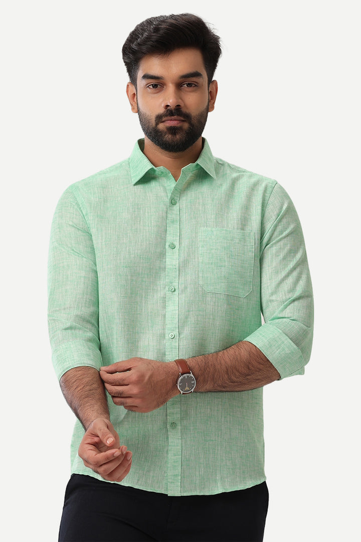 Linen Feel - Green Formal Shirts For Men | Ariser