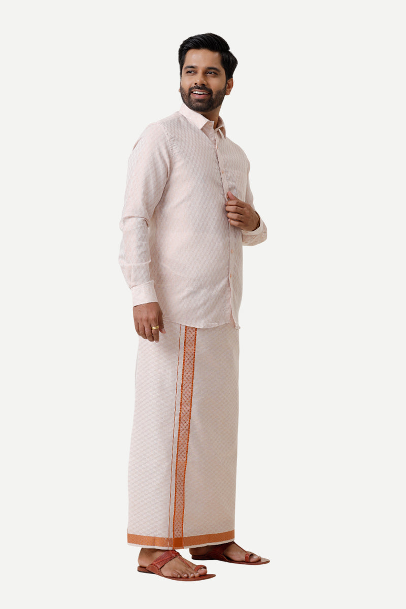 Vaibhav Grand - Copper Diamond Design Shirt and  Dhoti Tissue Set 2 In 1 For Men | Uathayam