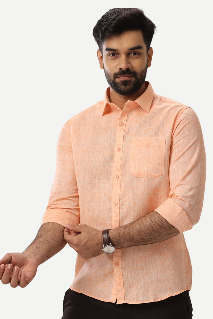 Linen Feel - Light Orange Formal Shirts For Men | Ariser