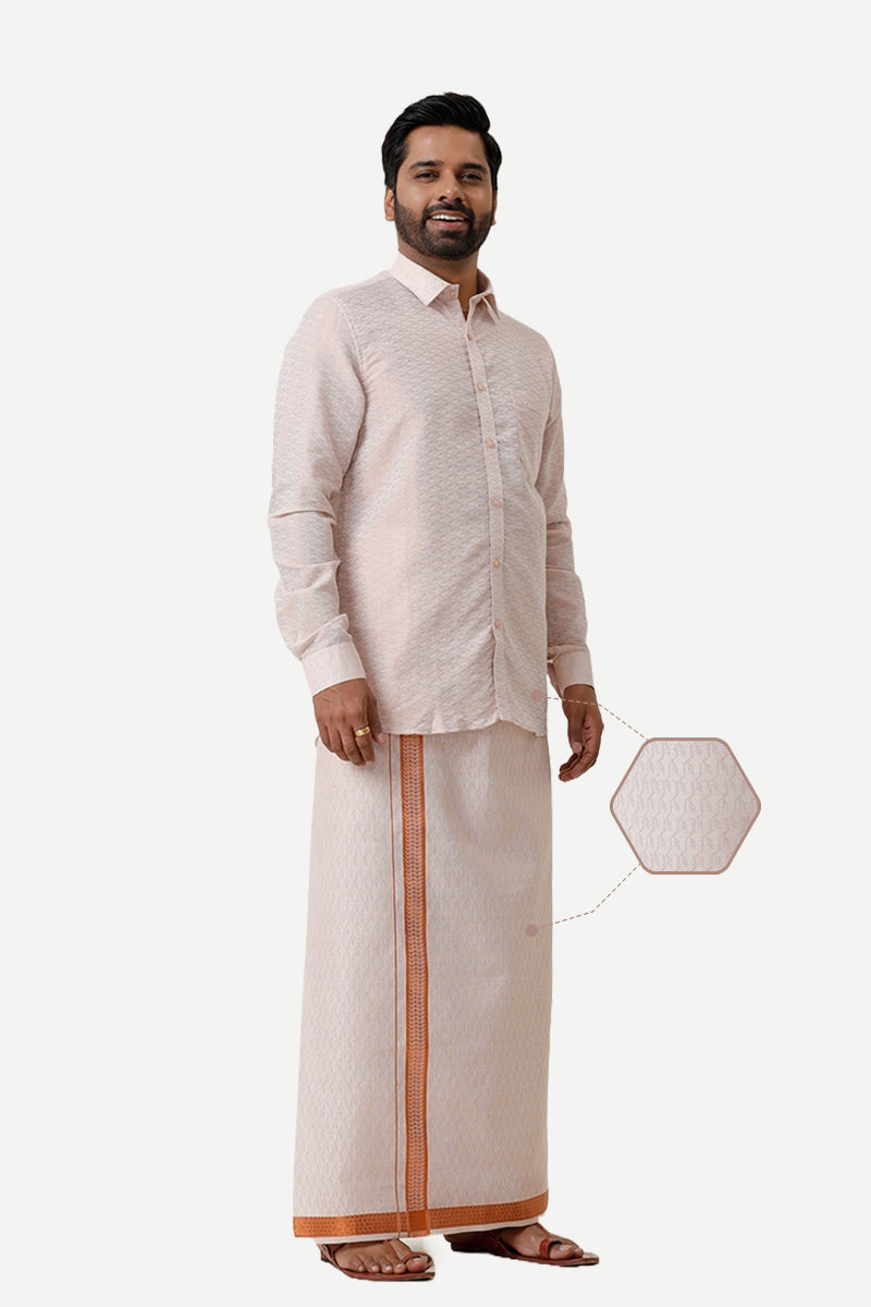 Vaibhav Grand - Copper Jacquard Design Shirt & Dhoti Tissue Set 2 In 1 For Men | Uathayam