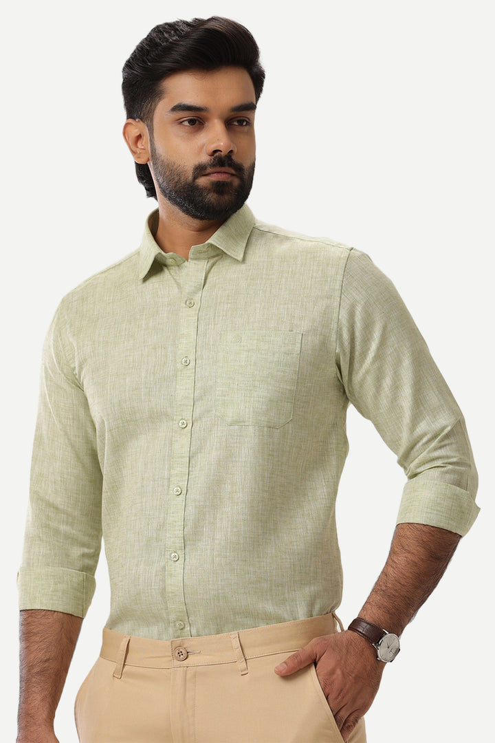 Linen Feel - Green Formal Shirts For Men | Ariser