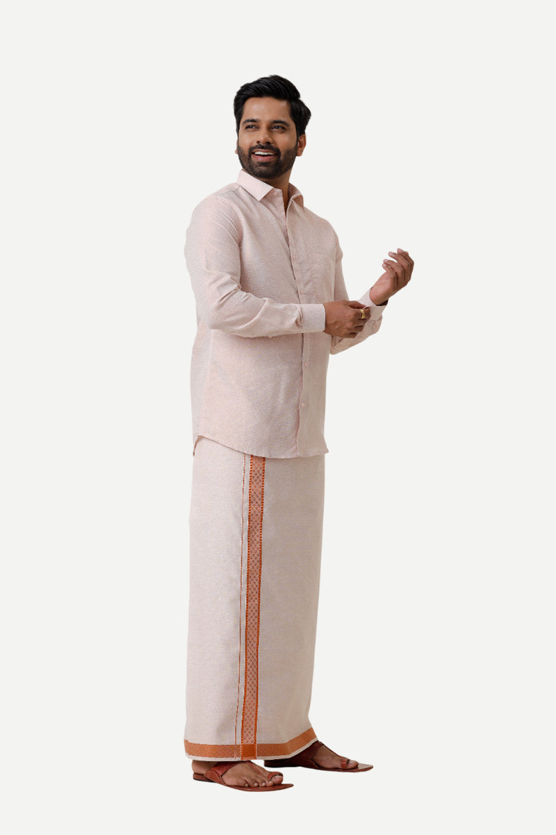 Vaibhav Grand - Copper Honey Comb Design Shirt and  Dhoti Tissue Set 2 In 1 For Men | Uathayam