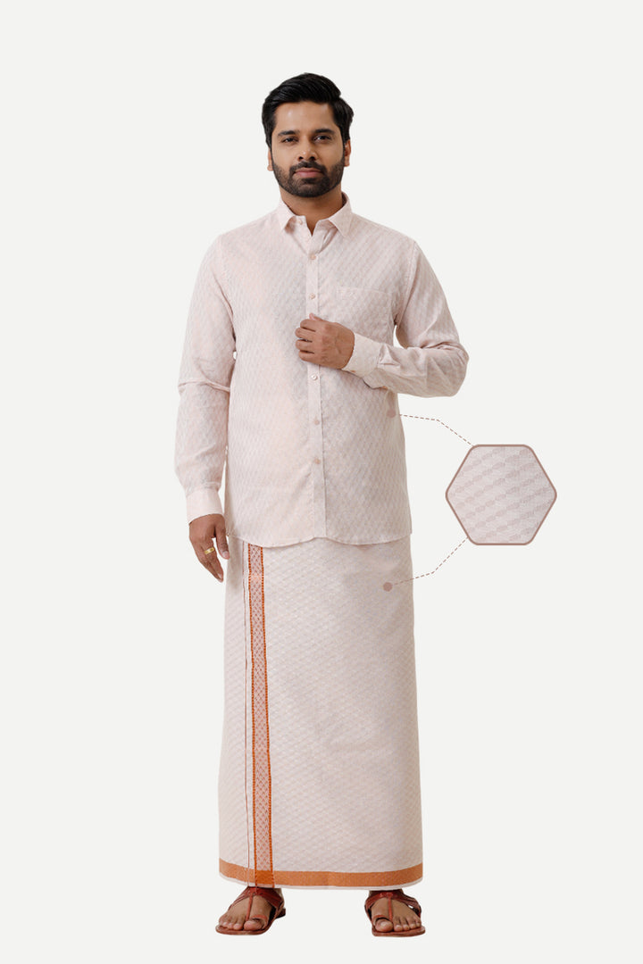 Vaibhav Grand - Copper Diamond Design Shirt and  Dhoti Tissue Set 2 In 1 For Men | Uathayam