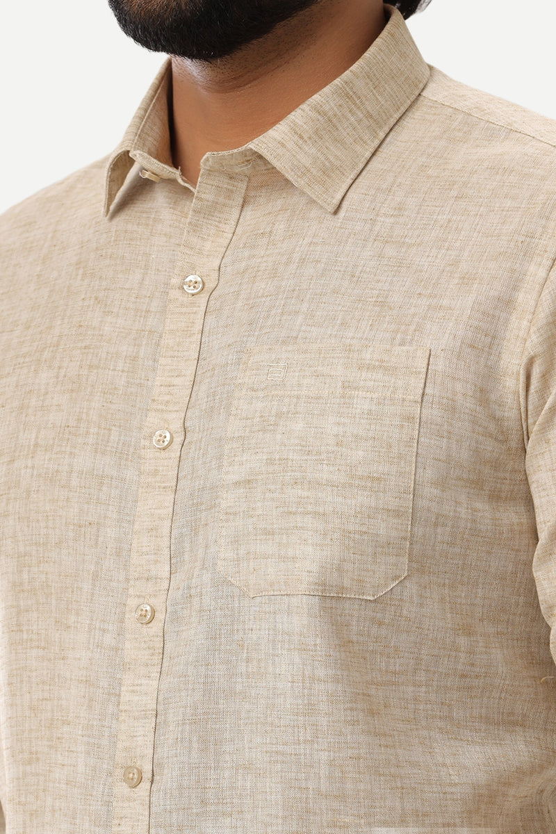 Linen Feel - Olive Sandal Formal Shirts For Men | Ariser