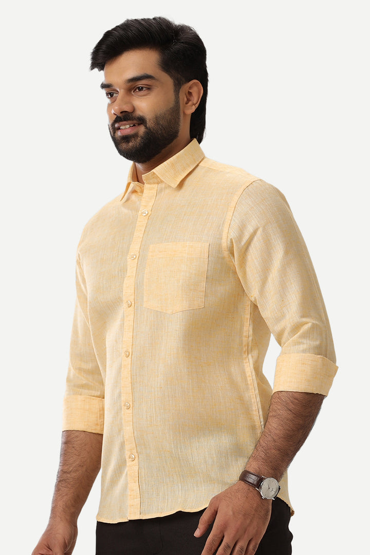 Linen Feel - Dark Yellow Formal Shirts For Men | Ariser