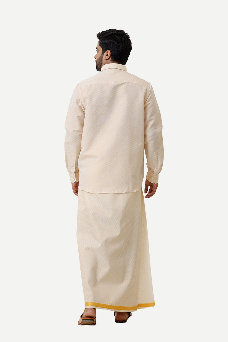 Vaibhav Grand - Gold Geometric Design Shirt & Dhoti Tissue Set 2 In 1 For Men | Uathayam