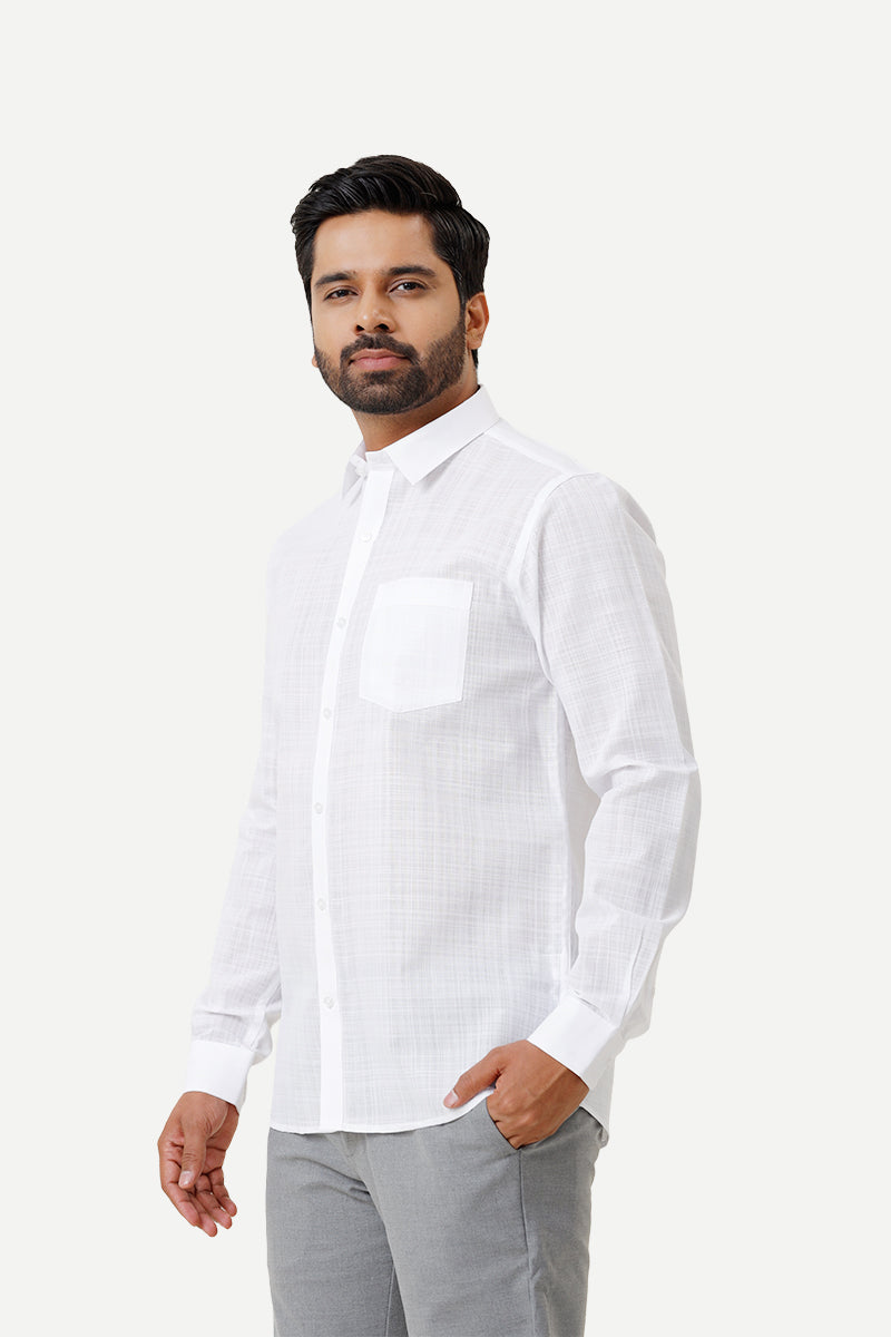 Veto - Cotton Rich blend Slub White Shirt For Men | Uathayam