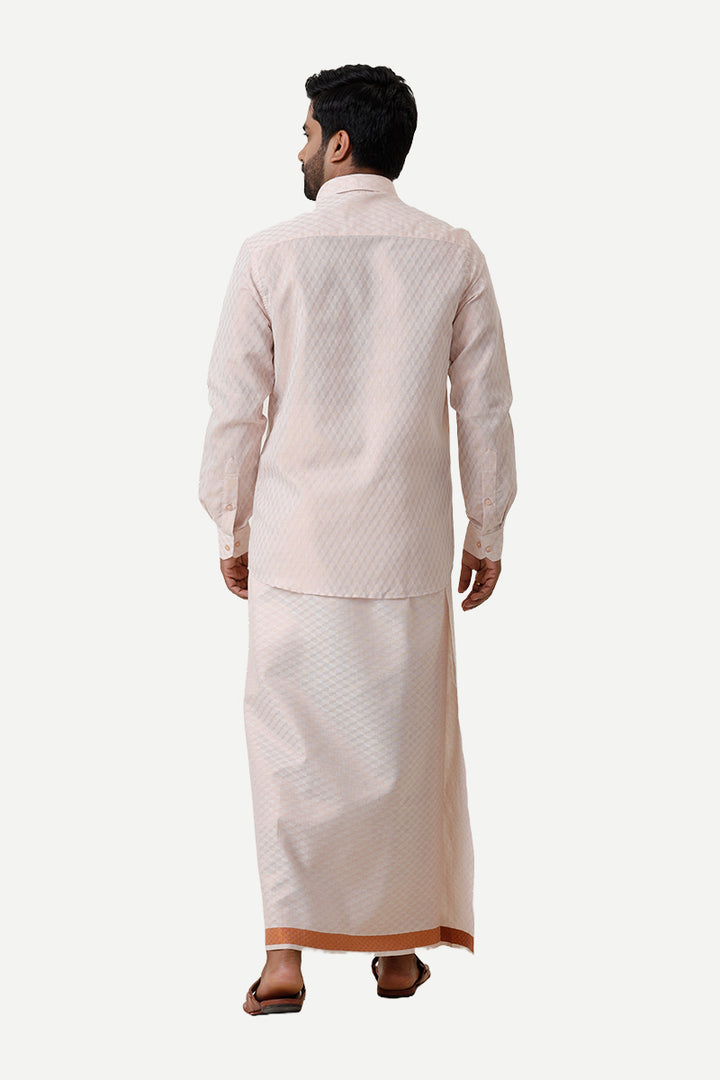 Vaibhav Grand - Copper Diamond Design Shirt and  Dhoti Tissue Set 2 In 1 For Men | Uathayam