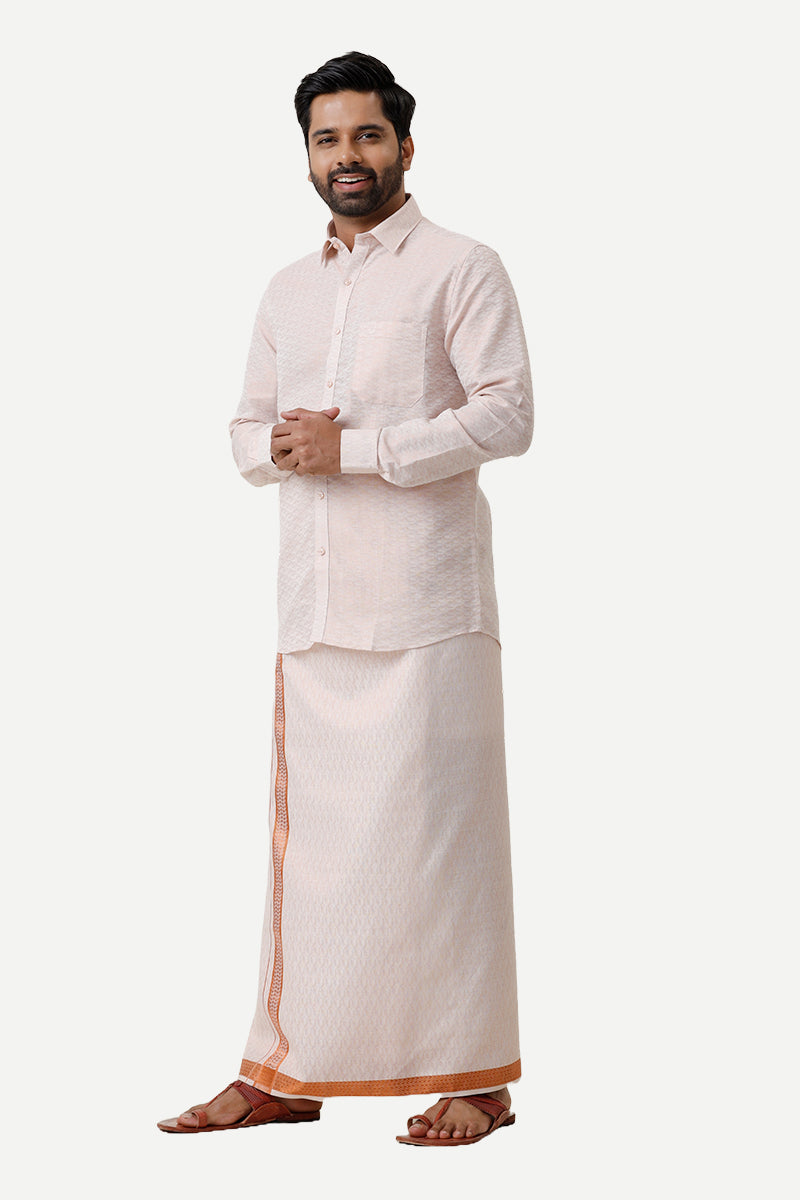 Vaibhav Grand - Copper Jacquard Design Shirt & Dhoti Tissue Set 2 In 1 For Men | Uathayam