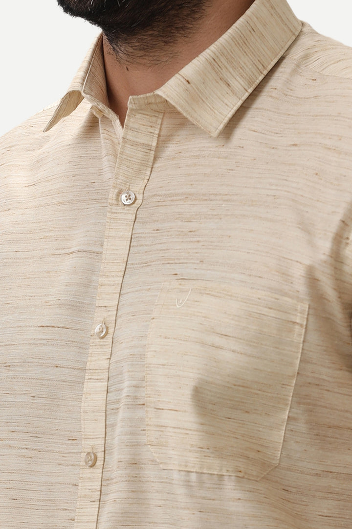 Swaraj - Light Sandal Silk Shirts For Men | Uathayam