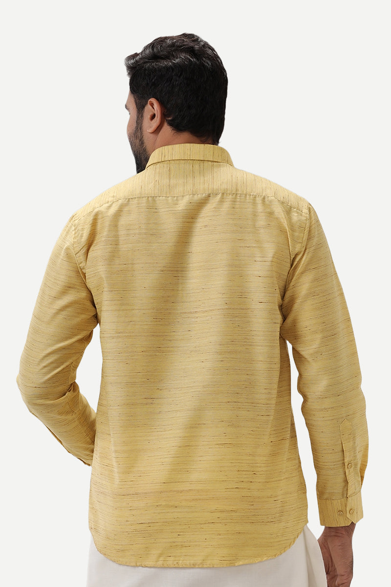 Swaraj - Peach Yellow Silk Shirts For Men | Uathayam