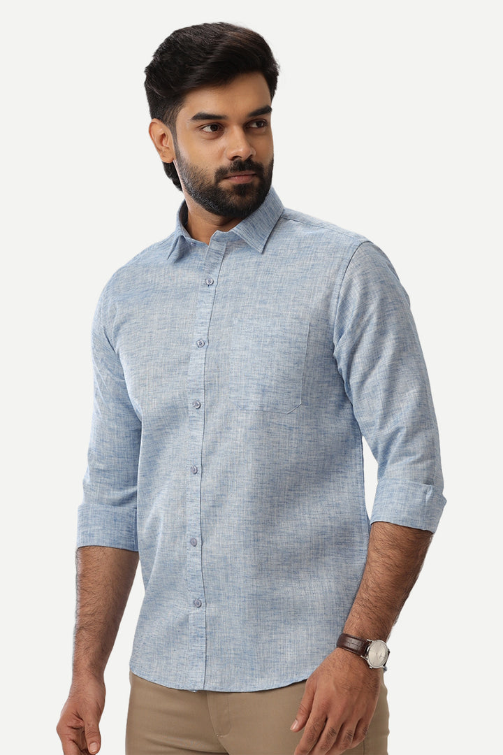 Linen Feel - Light Blue Formal Shirts For Men | Ariser