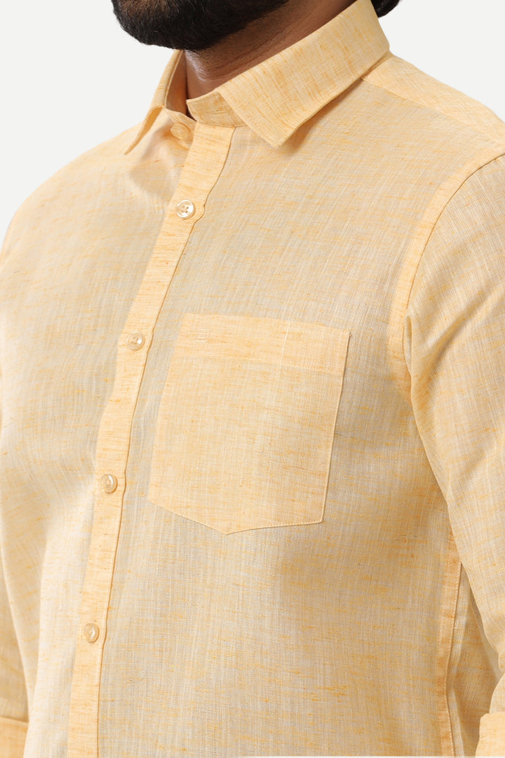 Linen Feel - Dark Yellow Formal Shirts For Men | Ariser