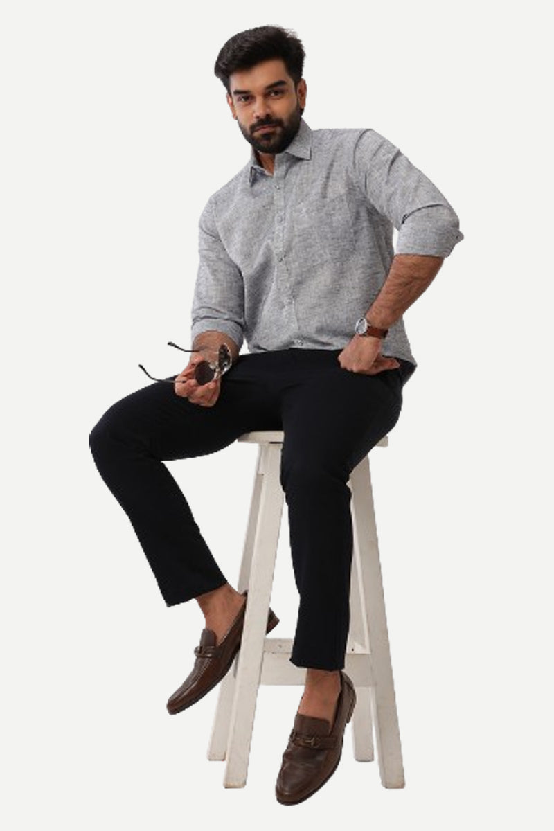 Linen Feel - Charcoal Black Formal Shirts For Men | Ariser