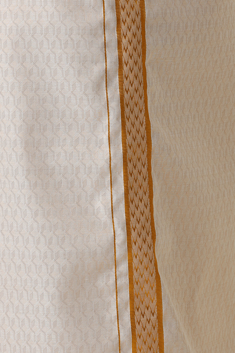 Vaibhav Grand - Gold Jacquard Design Shirt & Dhoti Tissue Set 2 In 1 For Men | Uathayam