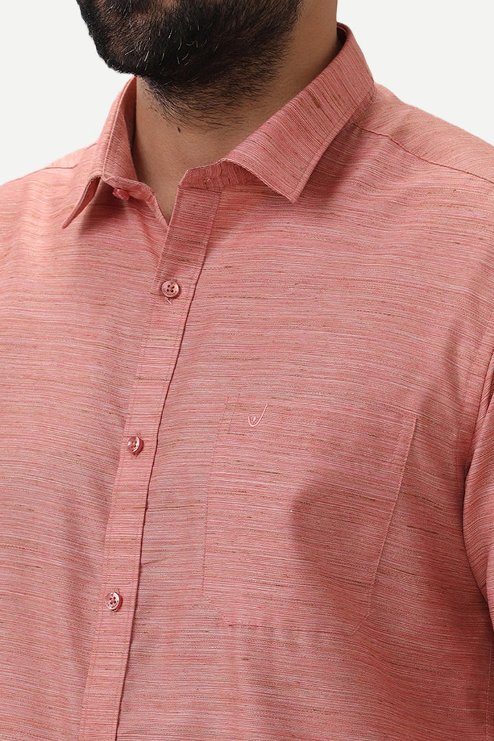 Swaraj - Peach Orange Silk Shirts For Men | Uathayam