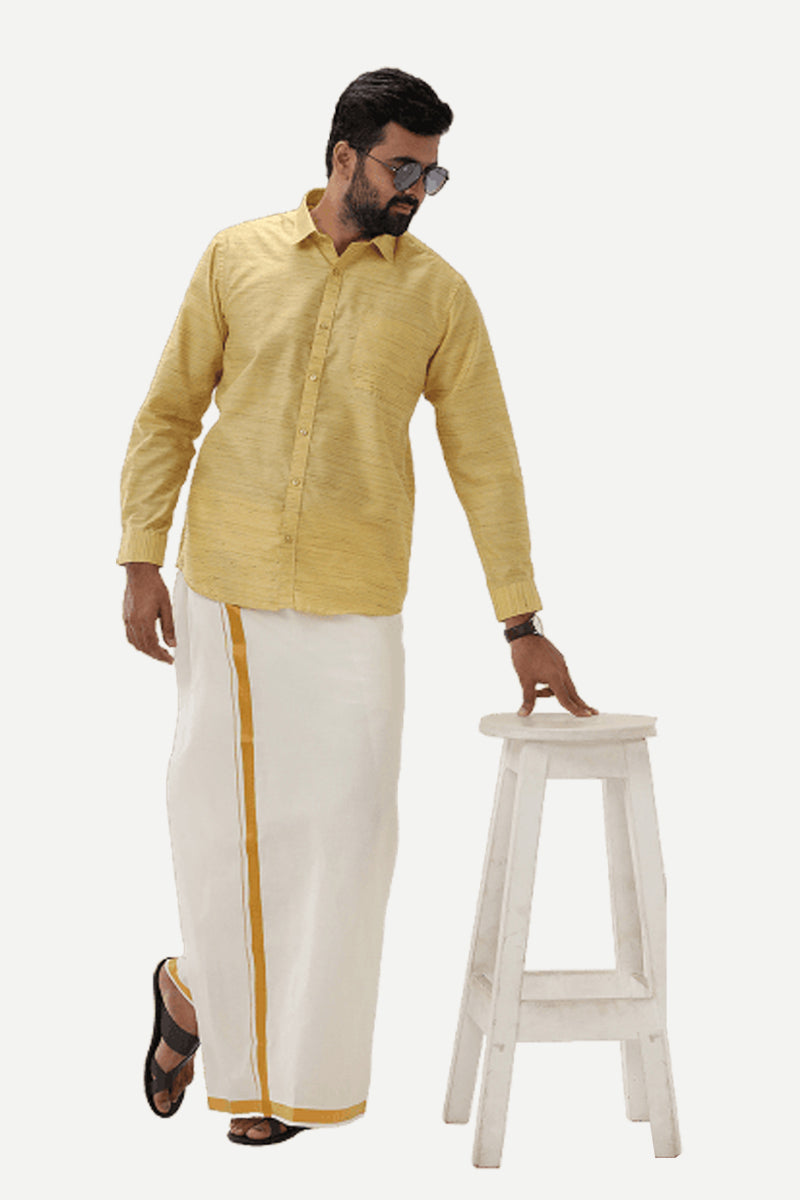 Swaraj - Peach Yellow Silk Shirts For Men | Uathayam