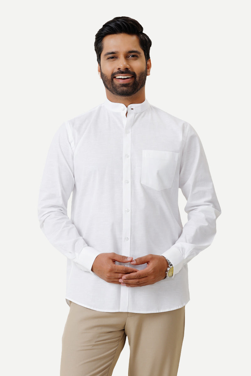 Magnum - 100% Cotton Chinese Mandarin collar White Shirt For Men | Uathayam