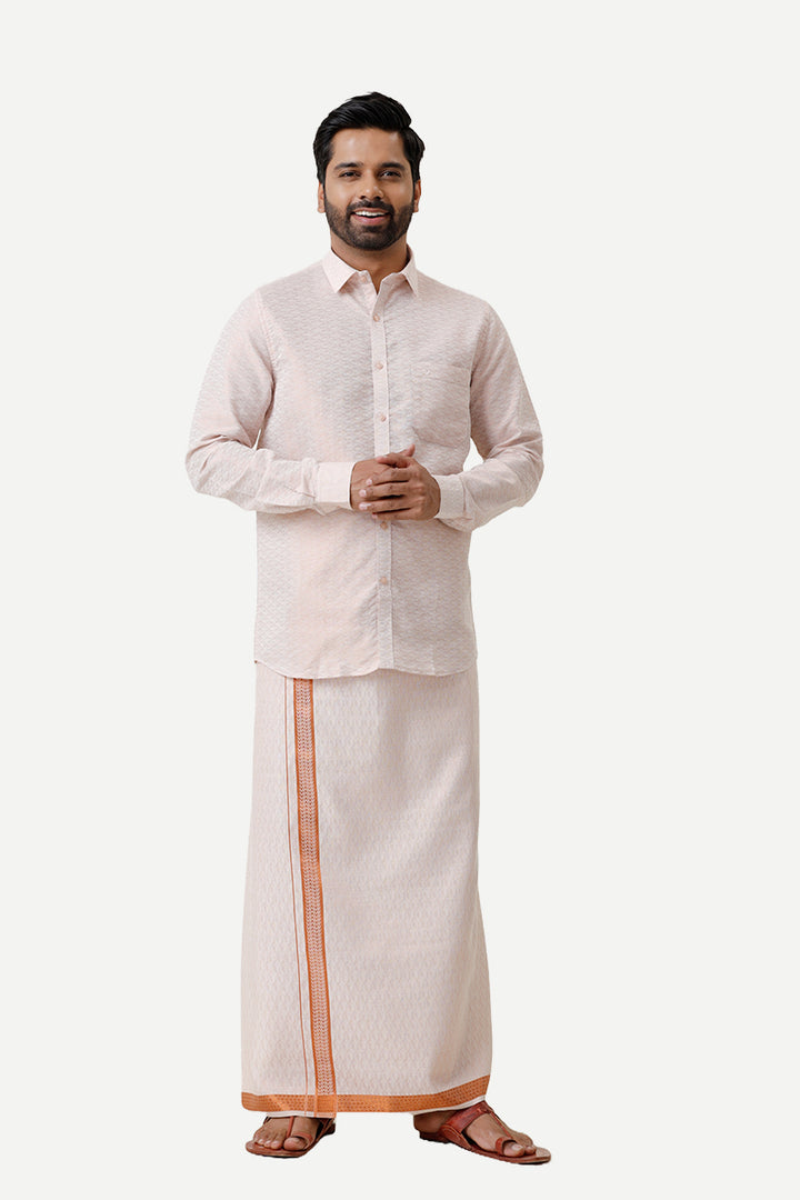 Vaibhav Grand - Copper Jacquard Design Shirt & Dhoti Tissue Set 2 In 1 For Men | Uathayam