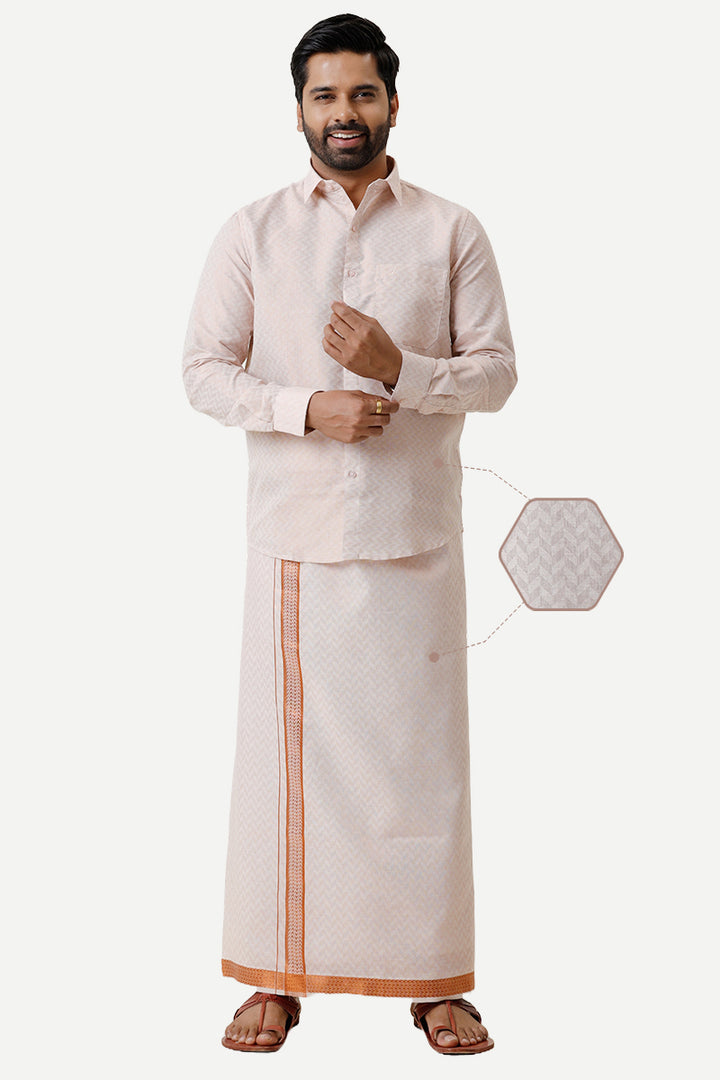 Vaibhav Grand - Copper Hexagonal Design Shirt and  Dhoti Tissue Set 2 In 1 For Men | Uathayam