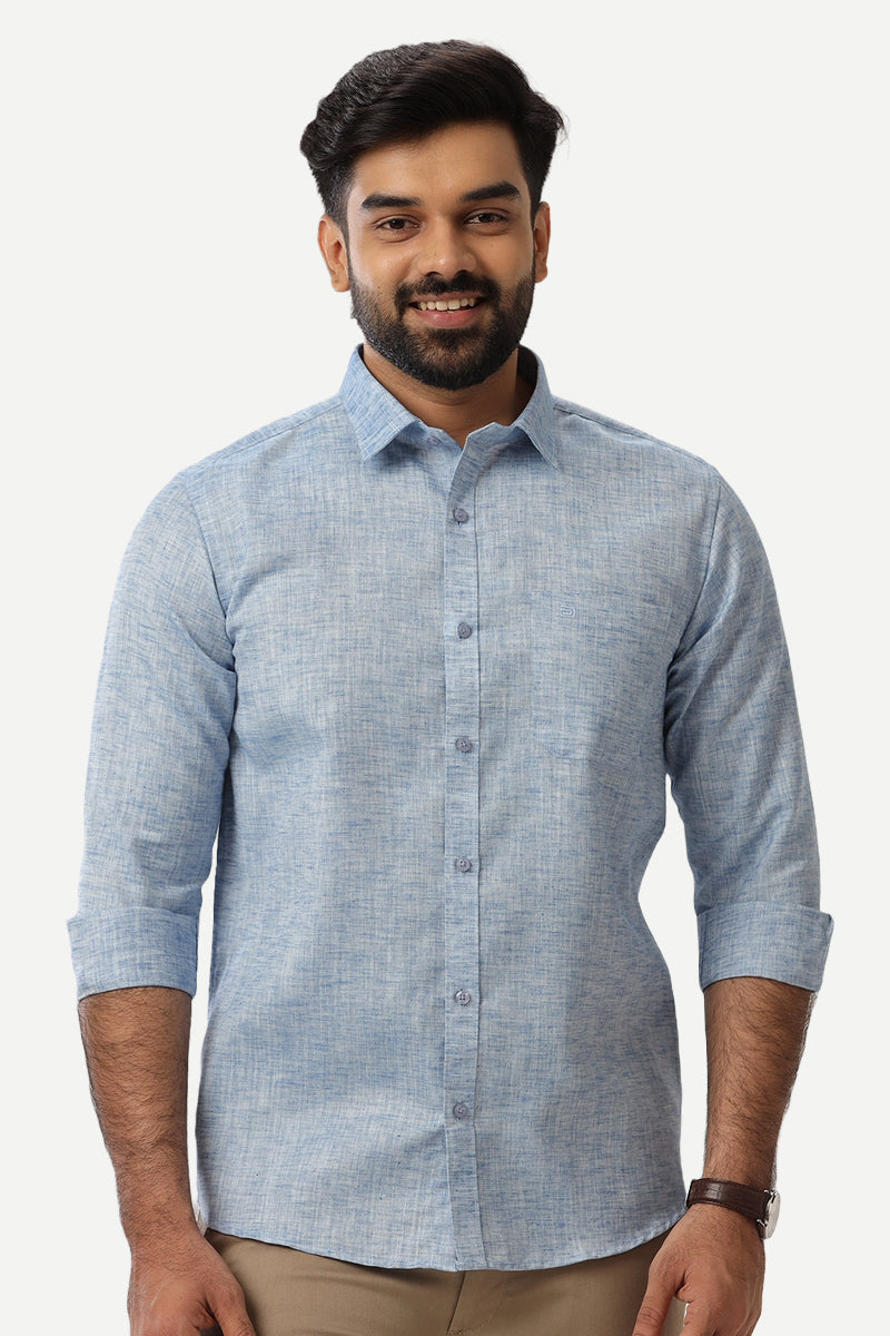 Linen Feel - Light Blue Formal Shirts For Men | Ariser