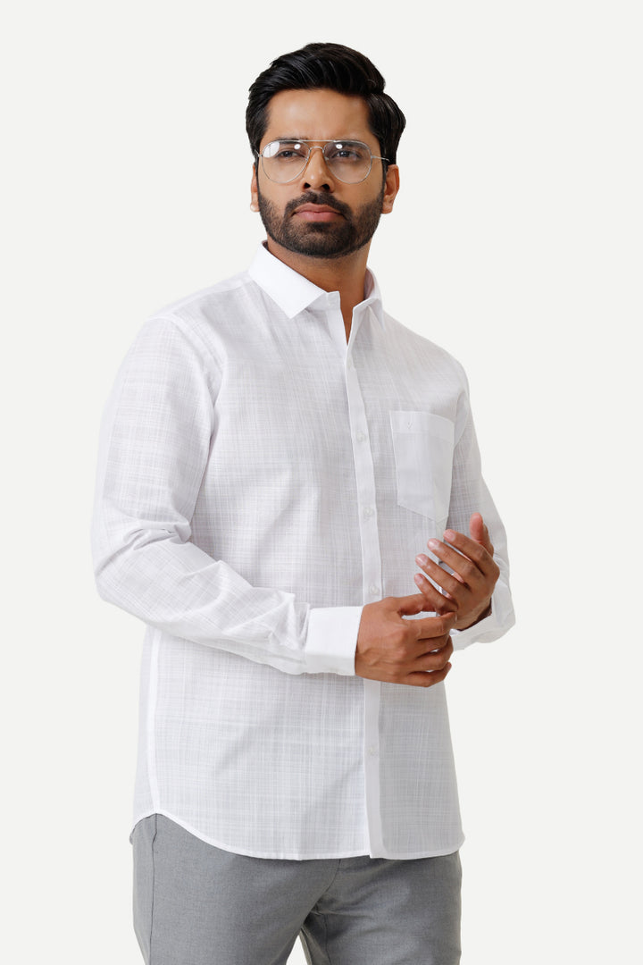 Veto - Cotton Rich blend Slub White Shirt For Men | Uathayam