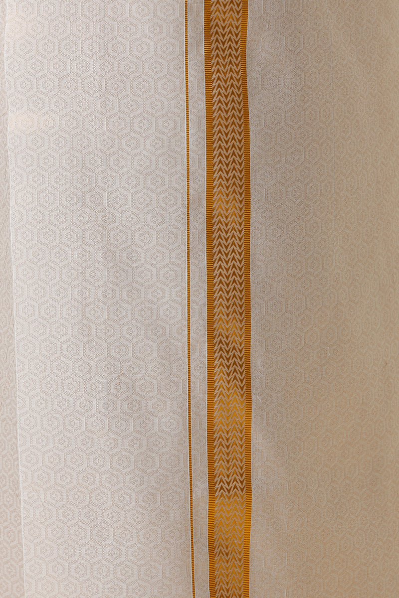 Vaibhav Grand - Gold Honey Comb Design Shirt & Dhoti Tissue Set 2 In 1 For Men | Uathayam