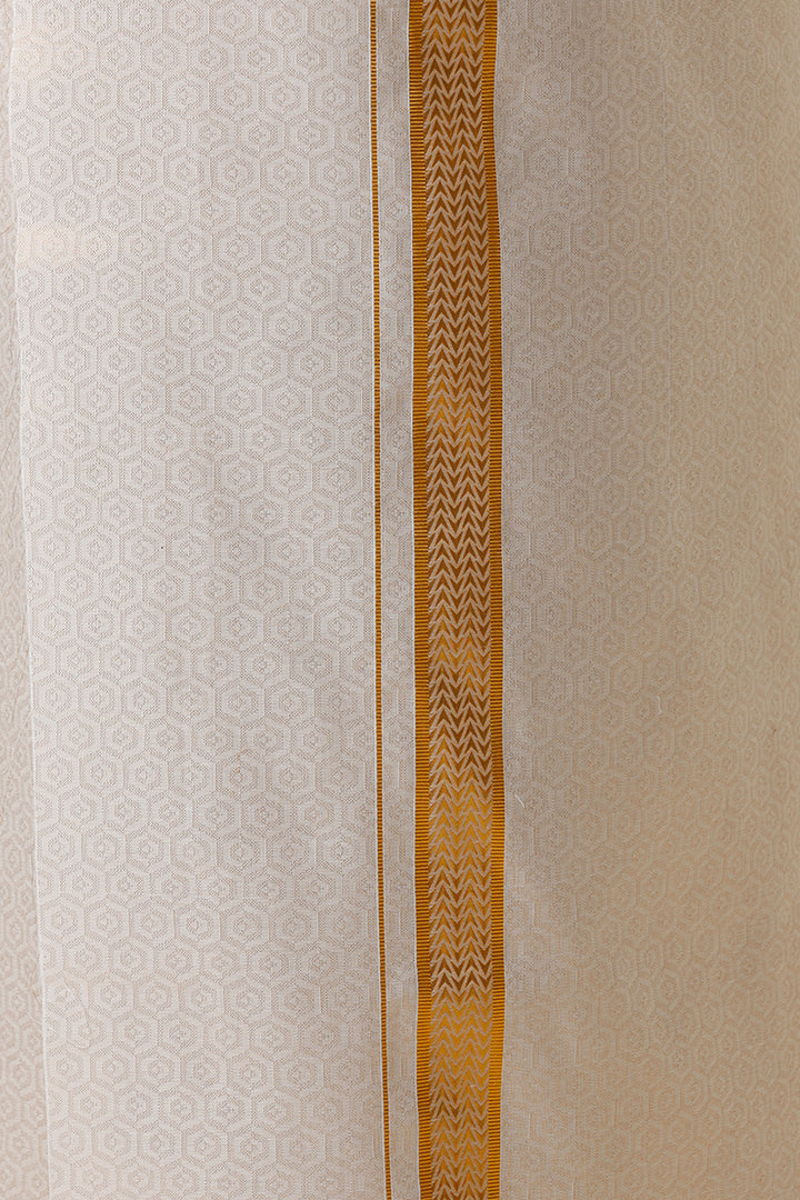 Vaibhav Grand - Gold Honey Comb Design Shirt & Dhoti Tissue Set 2 In 1 For Men | Uathayam