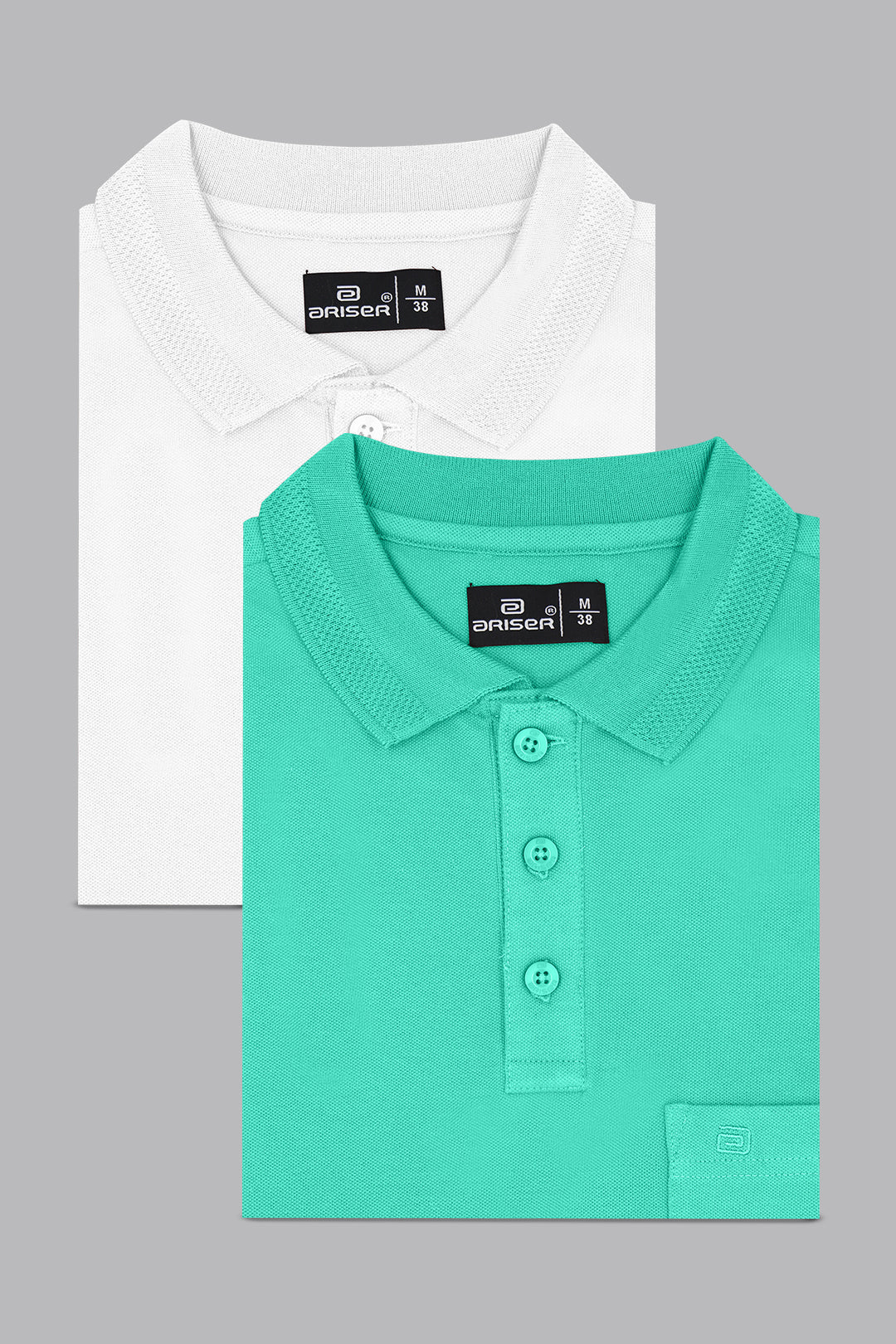 Lycra Polo - Crisp White and Lagoon Green T-Shirts Pack Of 2 Combo For Men | Ariser