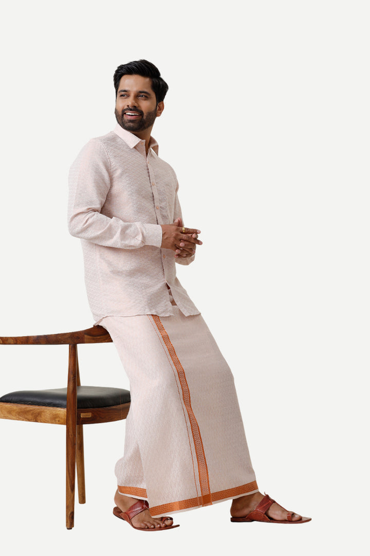 Vaibhav Grand - Copper Jacquard Design Shirt & Dhoti Tissue Set 2 In 1 For Men | Uathayam