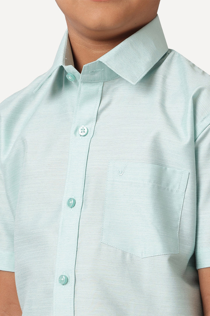 UATHAYAM Divine Cotton Silk Half Sleeve Solid Regular Fit Kids Shirt + Dhoti Set (Sky Blue 13916)