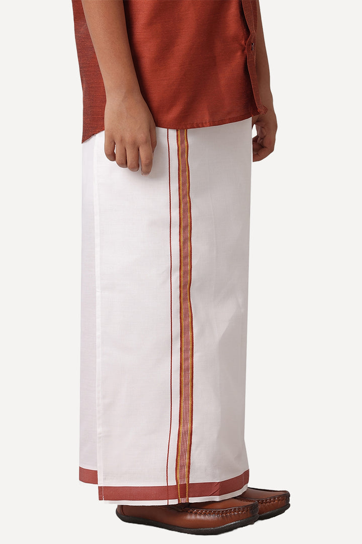 UATHAYAM Divine Cotton Silk Half Sleeve Solid Regular Fit Kids Shirt + Dhoti Set (Brown 13905)