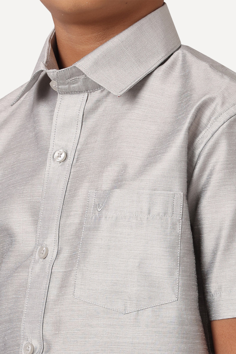 UATHAYAM Divine Cotton Silk Half Sleeve Solid Regular Fit Kids Shirt + Dhoti Set (Grey 13911)