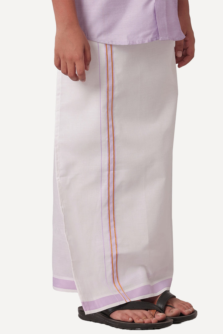 UATHAYAM Divine Cotton Silk Half Sleeve Solid Regular Fit Kids Shirt + Dhoti Set (Purple 13914)