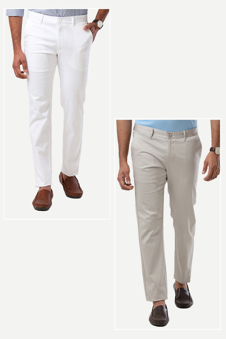 Basic Chino - White and Light Gray Pack of 2 Trousers For Men | Ariser