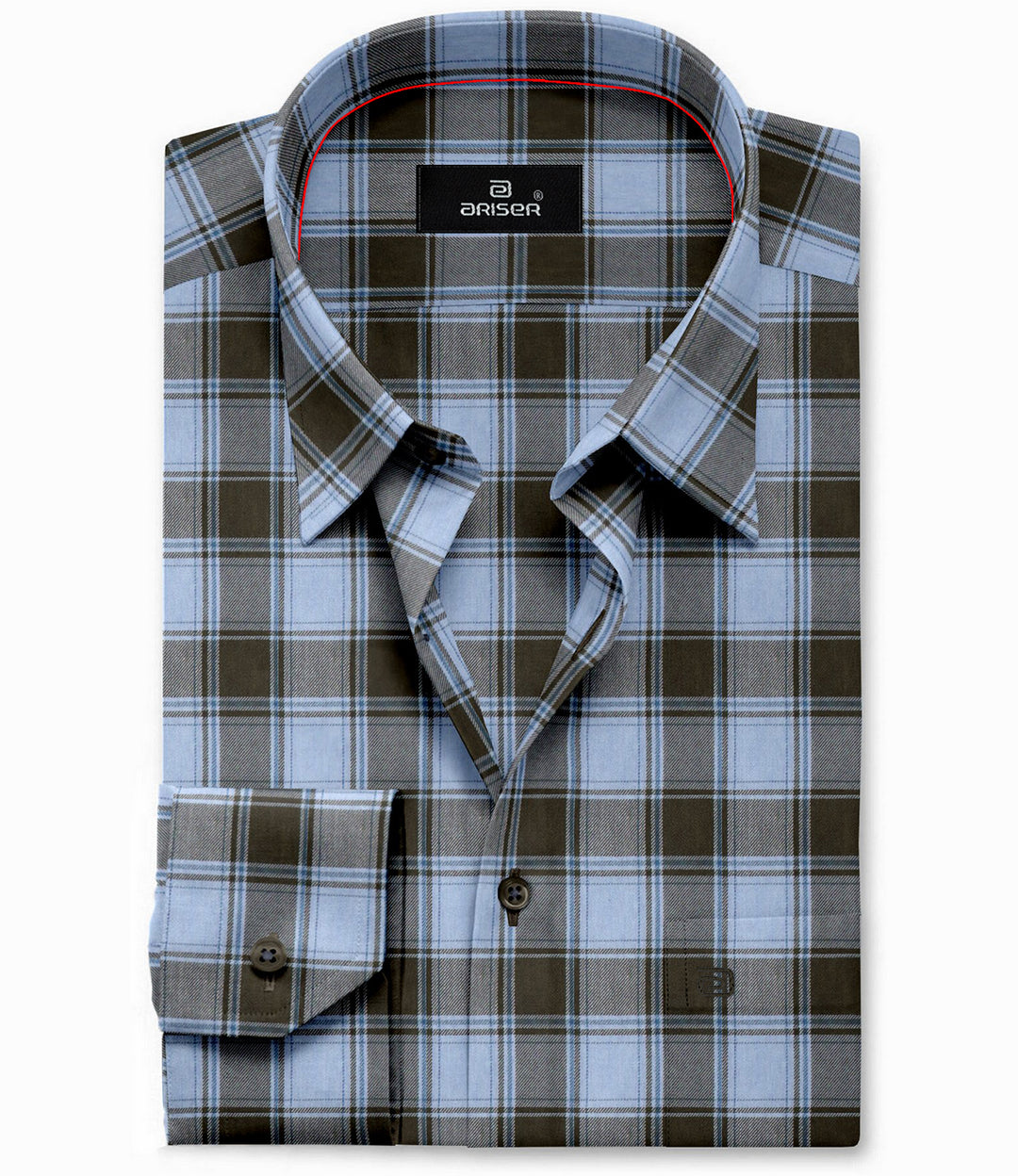 blue and brown check shirt