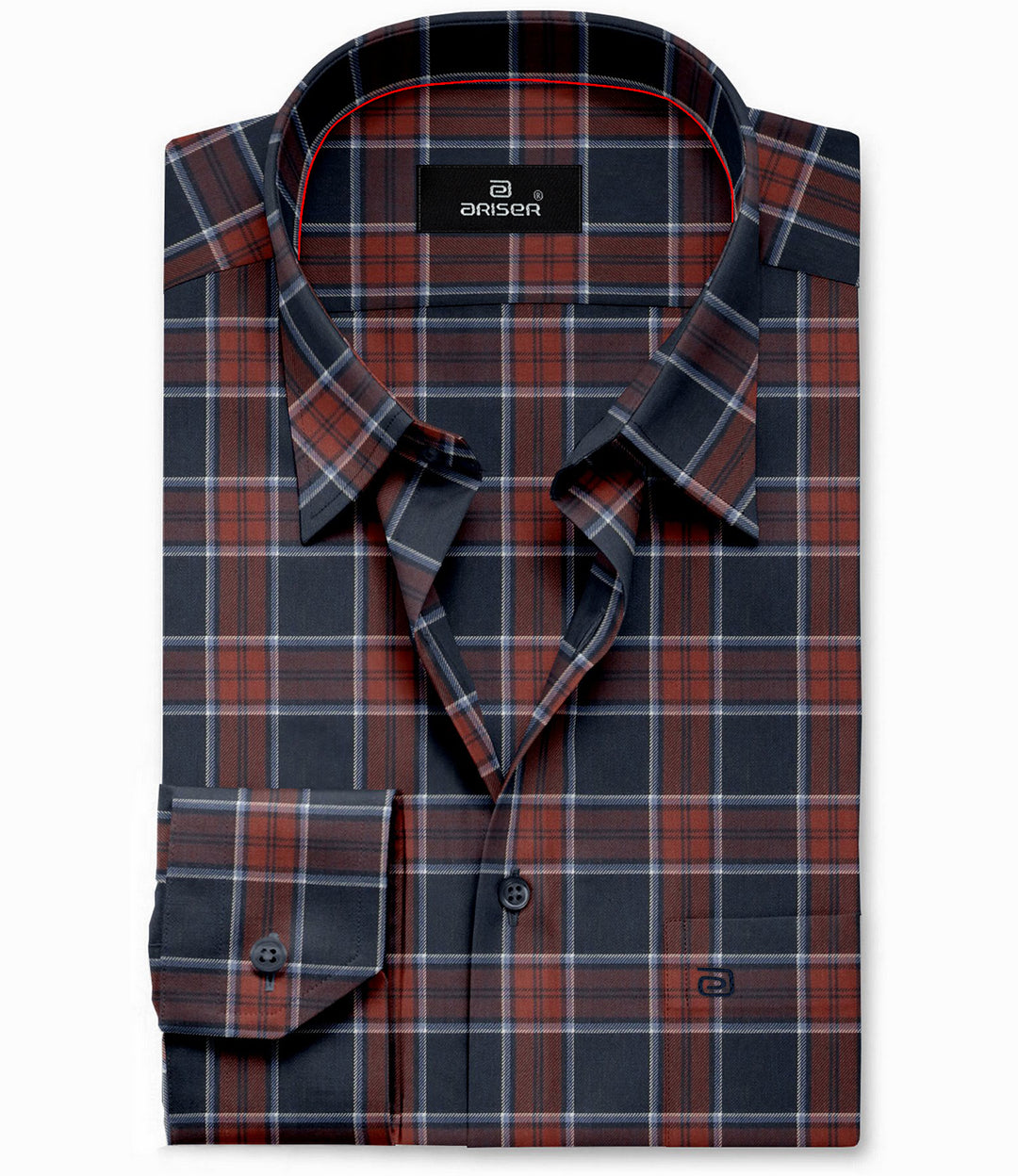 brown and blue cotton check shirt