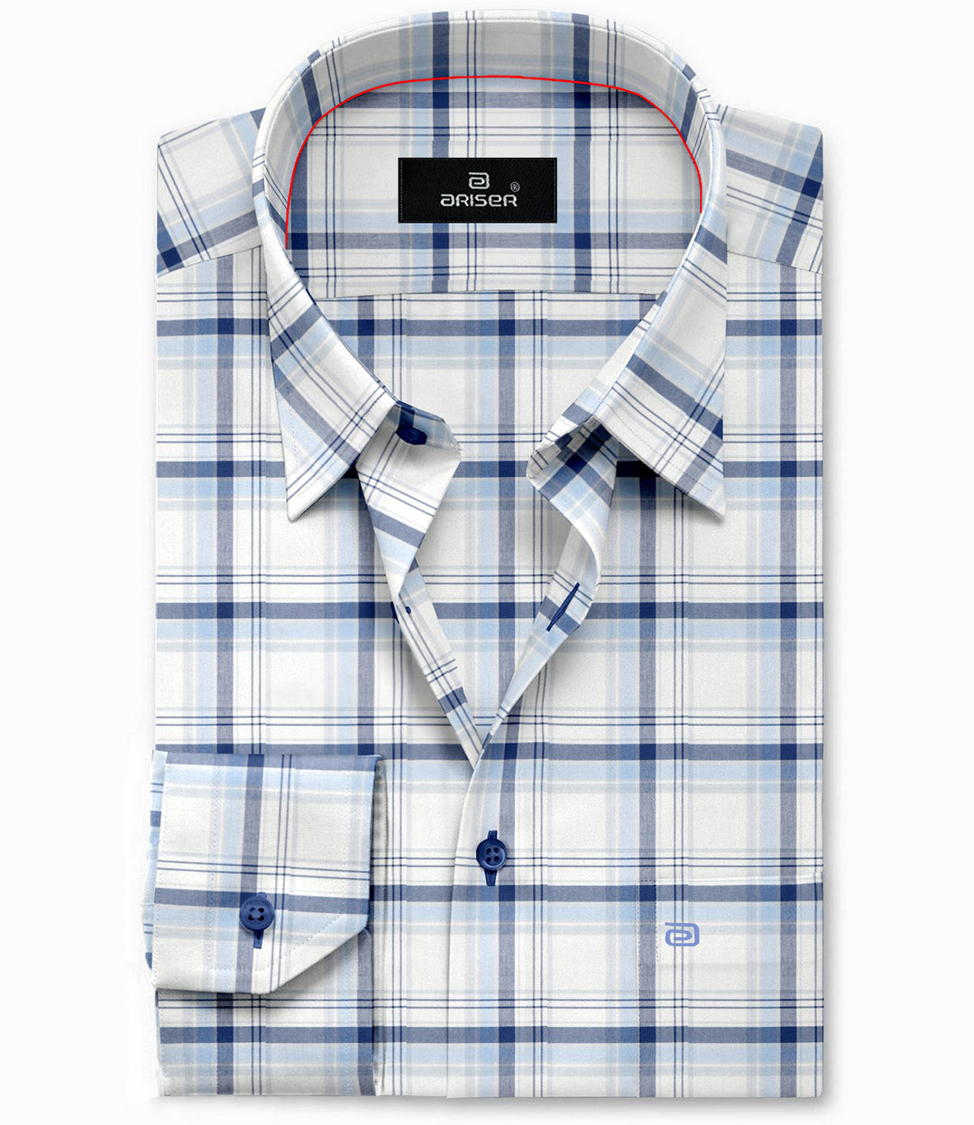 ARISER Vegas Light Blue with Off White Cotton Blend Solid Smart Fit Checked Shirts For Men  - VE10232