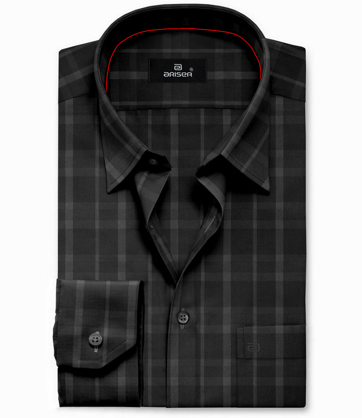 ARISER Vegas Black with Light Grey Cotton Blend Solid Smart Fit Checked Shirts For Men (Pack of 1) - VE10239