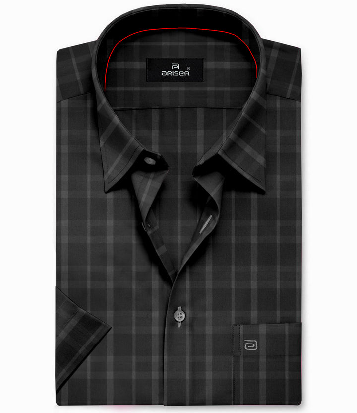 ARISER Vegas Black with Light Grey Cotton Blend Solid Smart Fit Checked Shirts For Men (Pack of 1) - VE10239